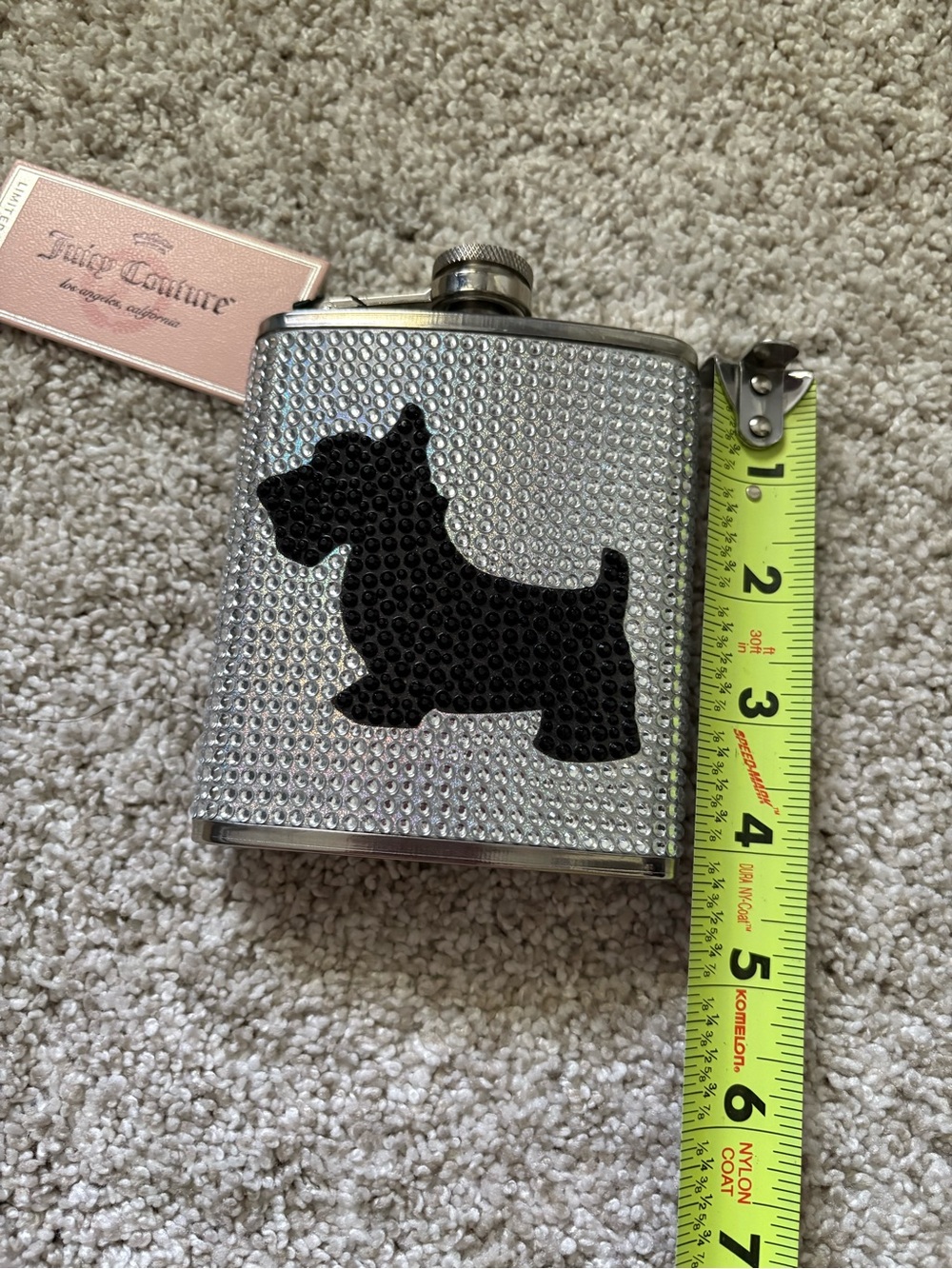 New Limited Edition Juicy Couture 7oz. crystal Scottish Scot Dog Flask Bling - Picture 7 of 11
